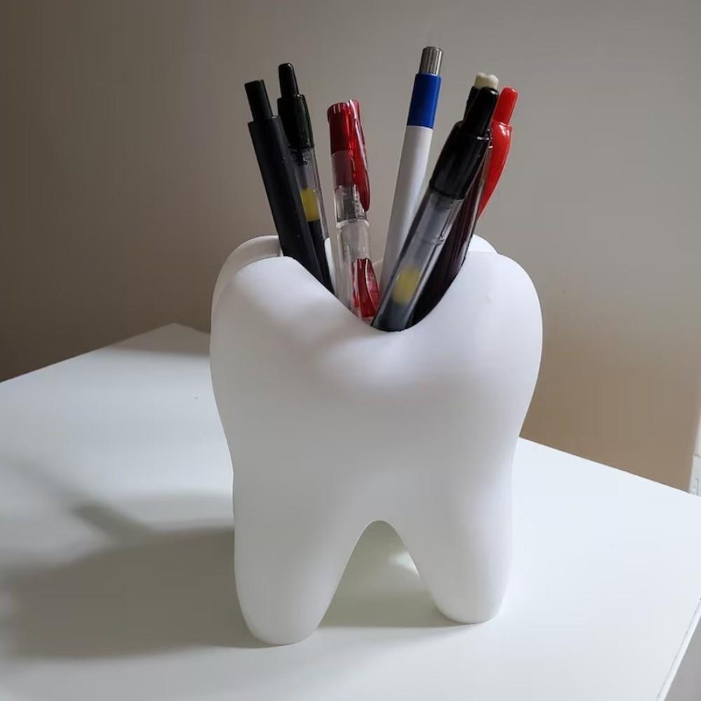 Multi-functional 3D Printing Toothbrush Holder White Creative Tooth-Shaped Pen Holder Durable Stable Toothbrush Rack Home