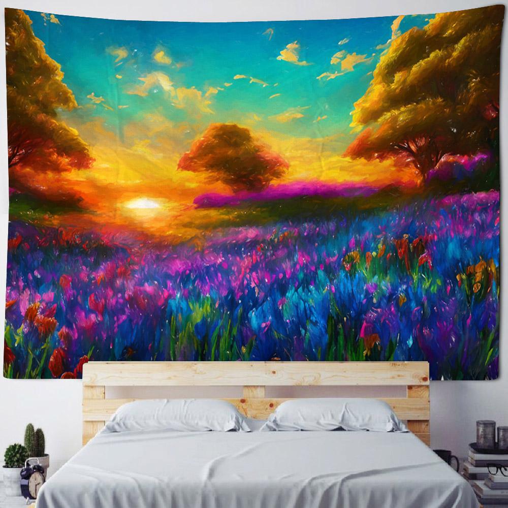 Living Room Art Decoration Tapestry Garden Scenery Oil Painting Wall Hanging Cloth Aesthetic Mural Hippie Wall Background