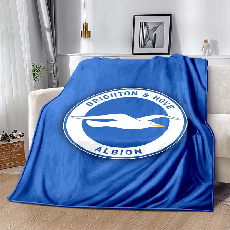Brighton & Hove Albion Seagull Logo Blue White Gold Vertical Stripe Print Soft Flannel Throw Blanket Sofa Bed Warm Decor Cover For Football Fans