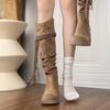 First encounter season retro wasteland wind fringed riding boots thick heel but knee long boots thin pile medium boots women