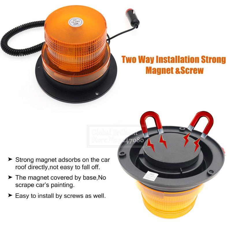 12V-24V Magnetic Car LED Strobe Warning Light Emergency Vehicle Beacon Lamp Orange Blue Red Rotating Traffice Indication Flash