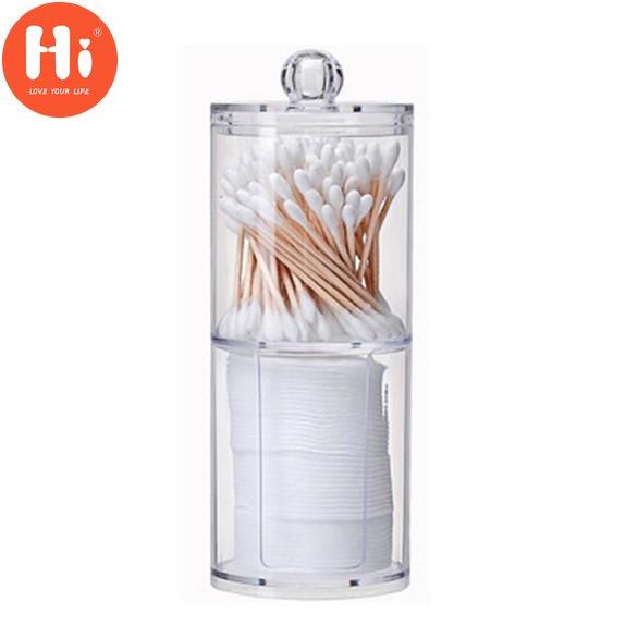 Multifunctional Round Receive Box Makeup Cotton Swab Storage Box Transparent Container Household Products Bathroom Desktop Combined