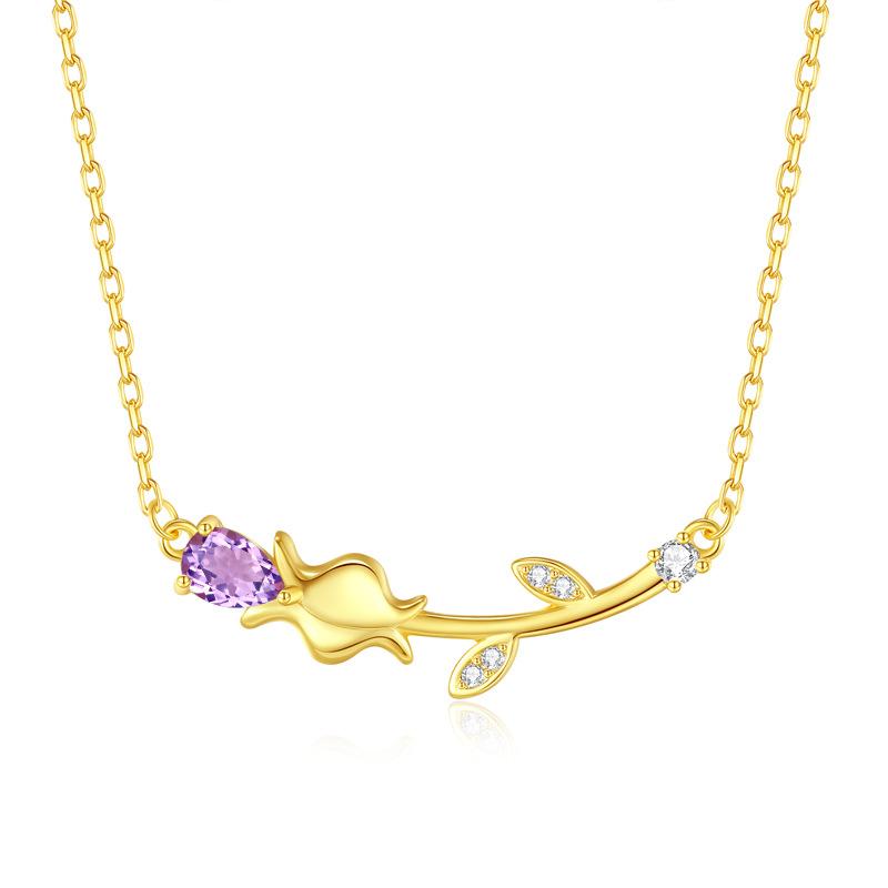 S925 Sterling Silver Rose Pendant Necklace Natural Garnet/Topaz/Olivine Crystal Clavicle Chain 925 silver