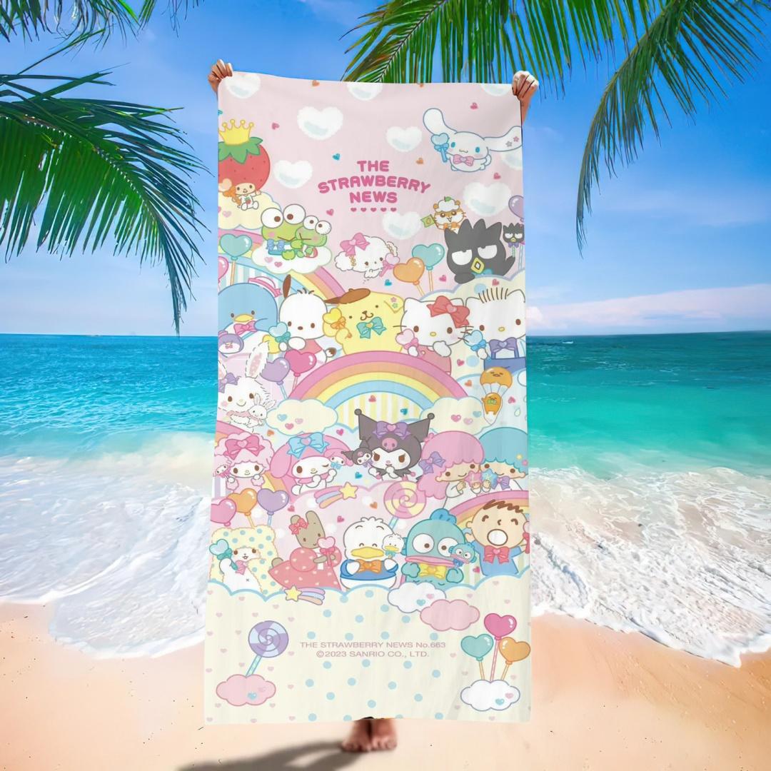 

Cute Cartoon Green Striped Beach Towel Soft Quick Dry Sand Free Towel Travel Swimming Pool Camping Beach Essentials Accessories W30*H60(CM)