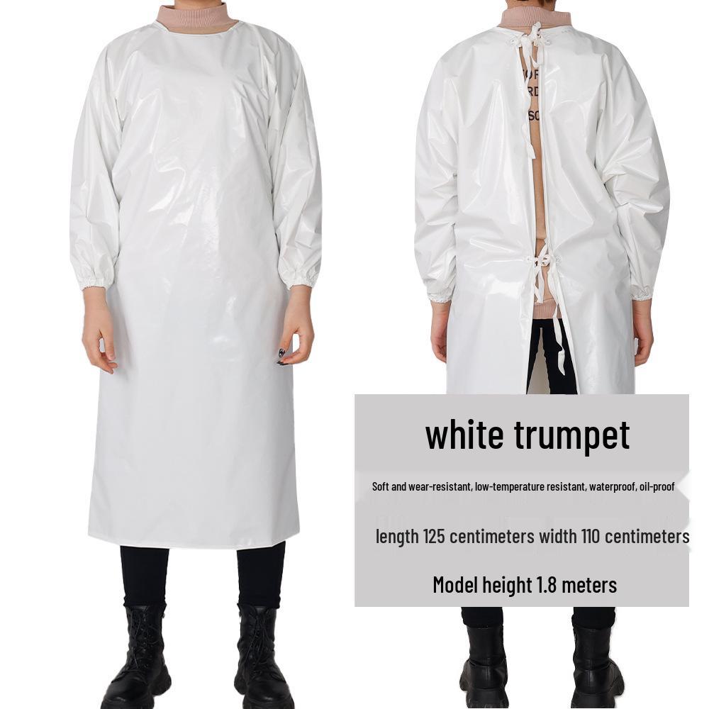 Livsmedelsgodkänd TPU Vattentät och Oljebeständig Syrabeständig Arbetsförkläde med Lång Ärm för Slakteri