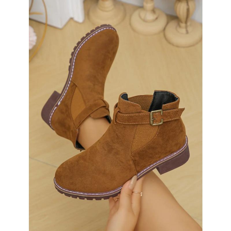 Women's Shoes 2025 High Quality Belt Buckle Women's Boots Fashion Plus Size Modern Boots Women Hot Sale Round Toe Naked Boots