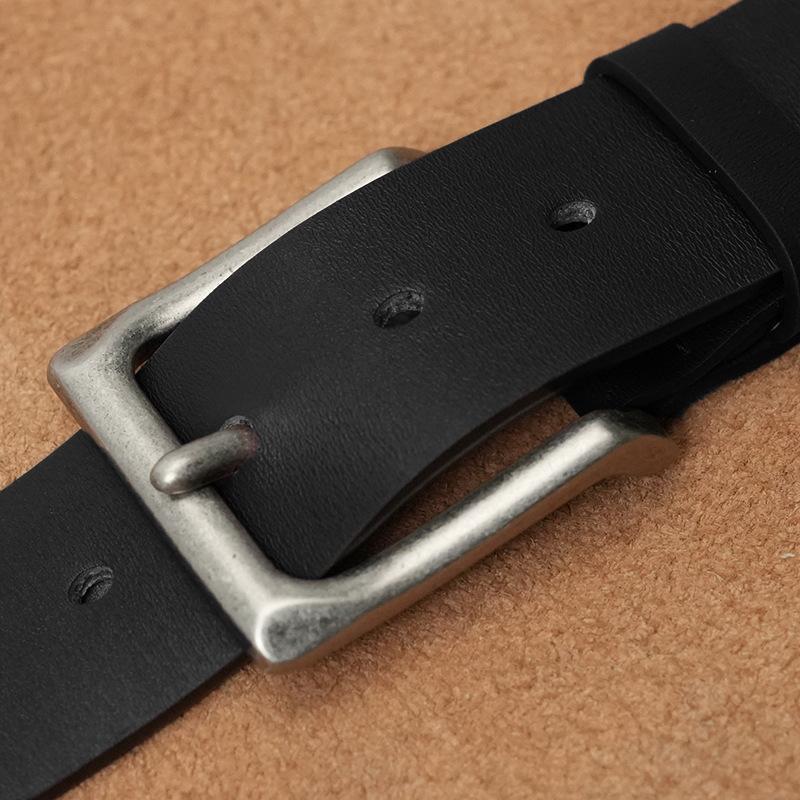 

Ремень для мужчин из натуральной кожи с пряжкой для молодежных повседневных брюк среднего возраста, мужская модная пряжка из цельного сплава коровьей кожи для кожаного ремня в стиле ретро 110cm