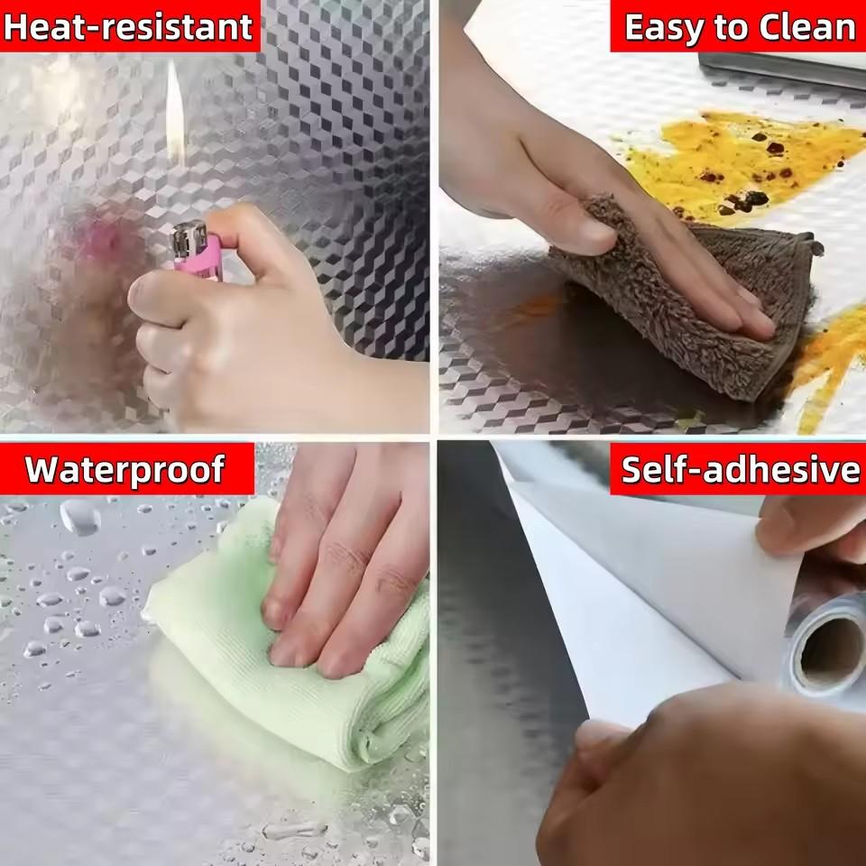 Kitchen Aluminum Foil Wallpaper Oil-Proof Waterproof Fireproof Wall Sticker High-Temperature Resistant Anti-Fouling StoveSticker
