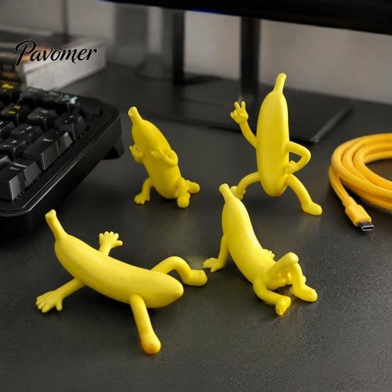 Funny Room Decor 4PCS Banana Man Figurine, 3D Printed Character Desktop Innovative Gift for Friends Ornaments, Novelty Cute Tabletop Toys Office Home