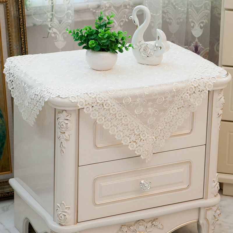 High-End Embroider Bedroom Nightstand Cover Fabric Craft Cover Cloth Embroidered Idyllic European Dust Towel Tablecloth Tablecloth Square Towel