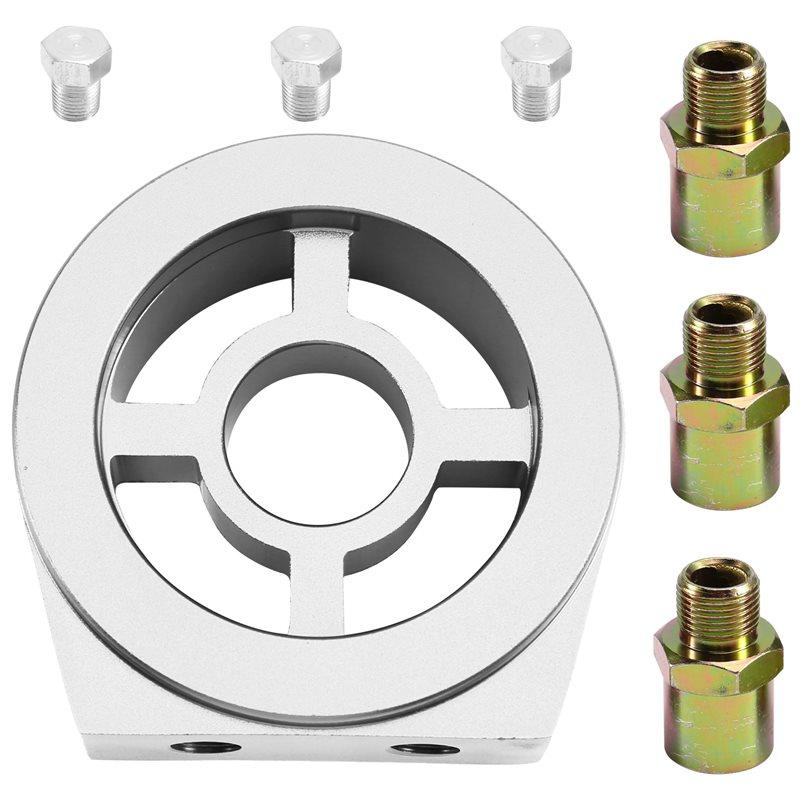 Oil Filter Cooler Sandwich Plate Adapter Universal Oil Sensor Adapter M18 M20 M22 3/4 With Connectors Silver