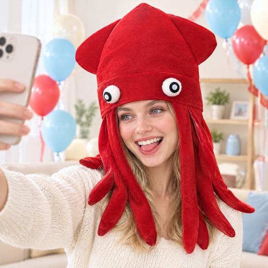 Unique Festival Party Gift Funny Octopus Hat with Tentacles, Creative Plush Cap for Cosplay Comic Exhibition Costume Gear and Photography, Novelty