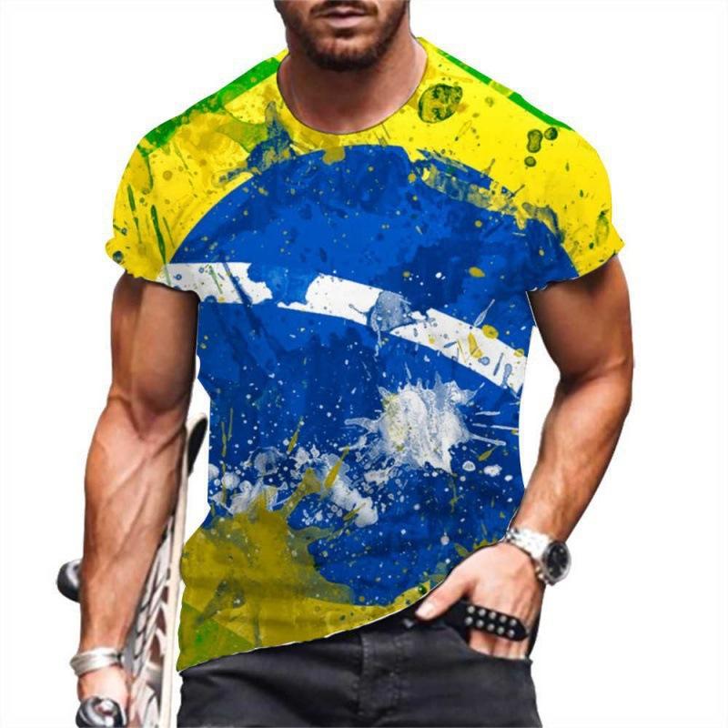 Summer Round Neck 3D Brazilian Flag Football Jersey Print Top Fashionable Casual Short Sleeved Men's T-shirts