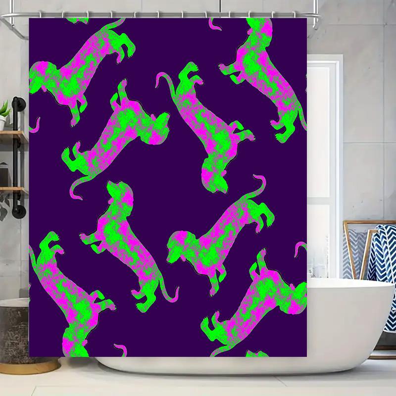 

Animal Print Shower Curtain Purple With Dogs Pattern 72 X 84 Inches Pink Green Design For Bathroom Decor Easy Install Showerhead W60H190(CM)-1 Pcs