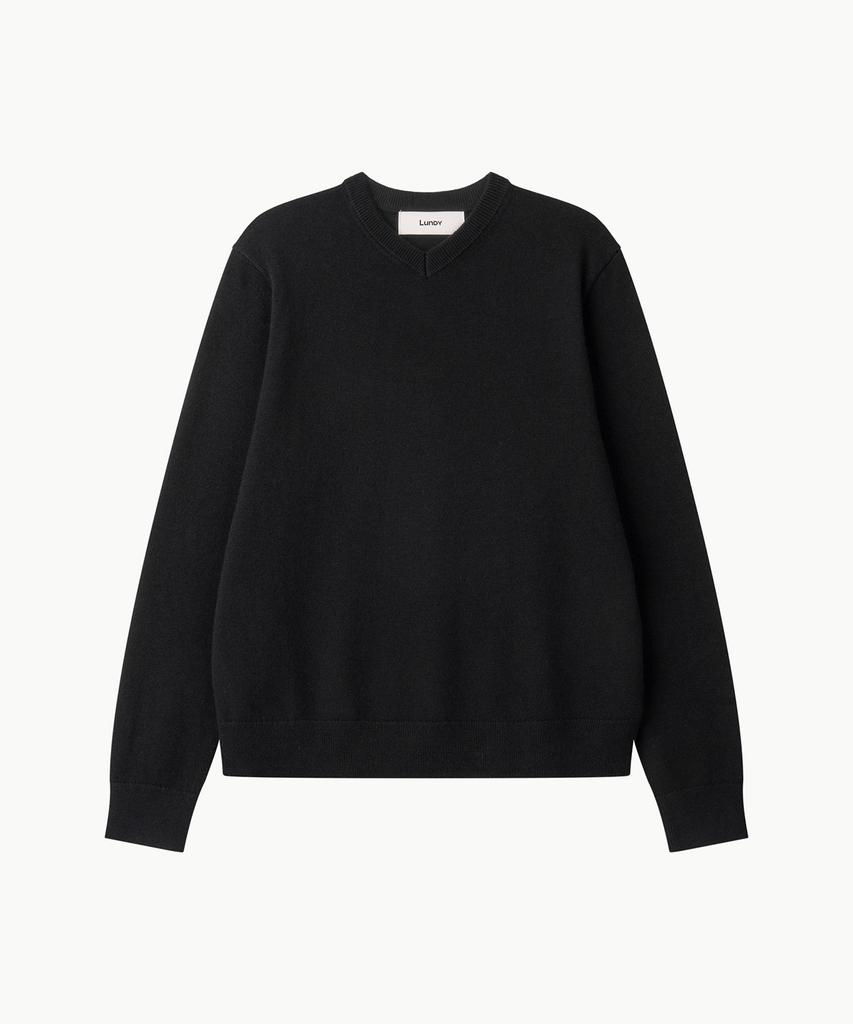 Leondi Fine Merino Wool V-Neck Knit - Black