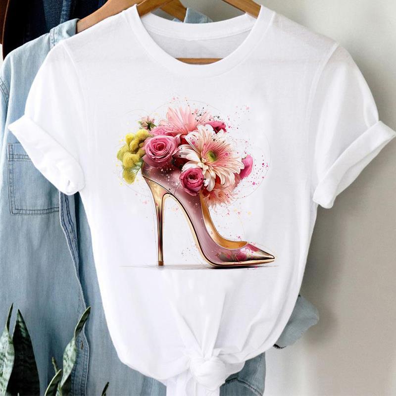 (Asian Size) T Shirt love heart flower Fashion Women Tee Clothing Casual Lady Female Top spring summer Printed Graphic Short Sleeve T-shirts