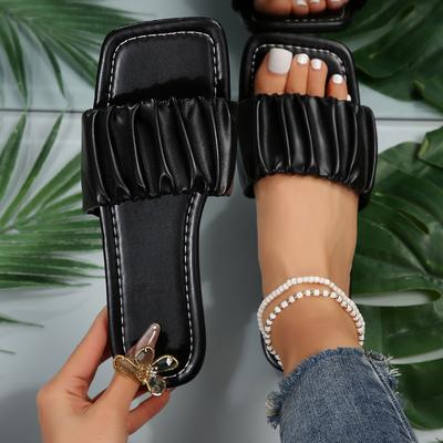 Summer Slippers For Women Pleated Flip Flops Flats New Korean Slippers Women Sandals Black Indoor Outdoor Shoes Size 36-43