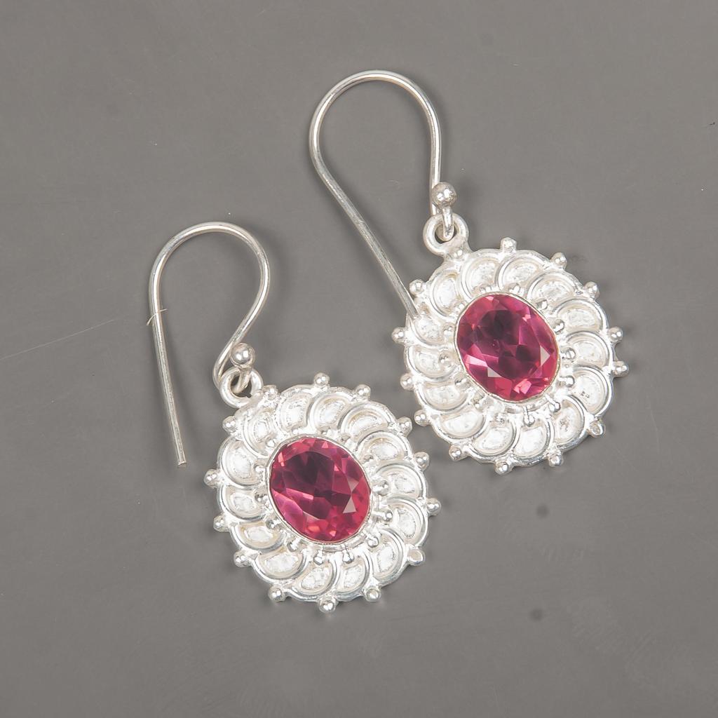 Pink Rubellite Gemstone Jewelry, 925 Sterling Silver Earrings, Handmade Gorgeous Jewelry, Designer Earrings Gift For Women