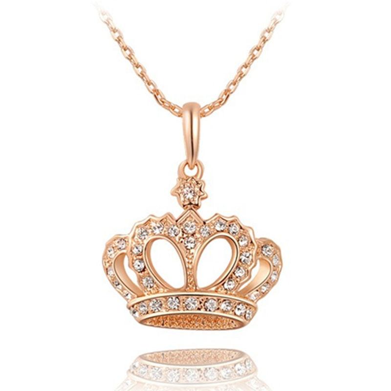 

VOQ Fashion New Full Crystal Crown Pendant Necklaces for Women Princess Chain Necklace Jewelry Party Gifts Wholesale
