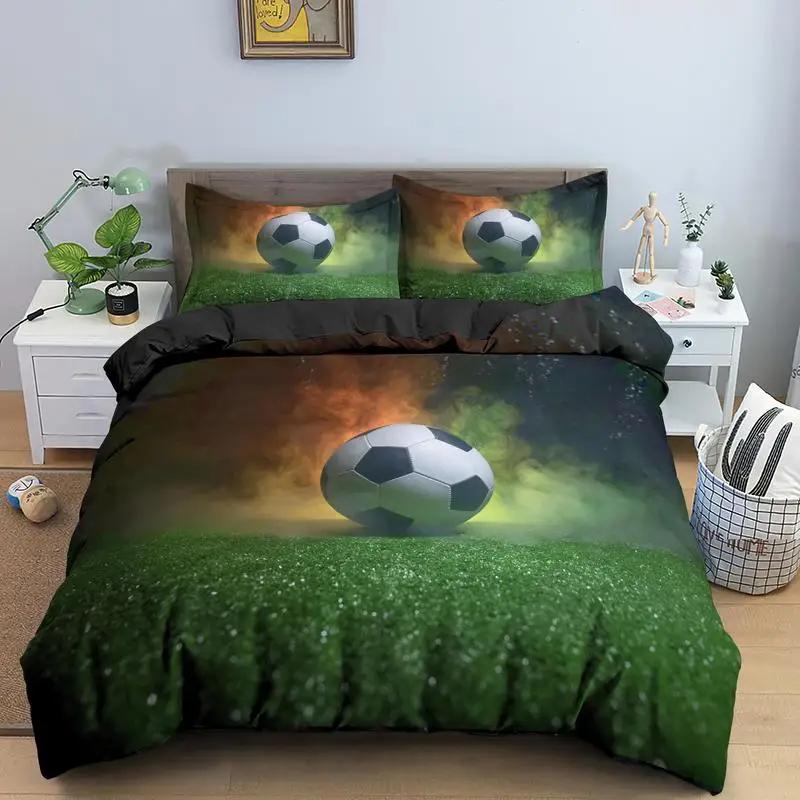 Basketball Football Printed Duvet Cover Set Queen King Size Polyester Comforter Cover Sport Bedding Set For Boys Girls Teen