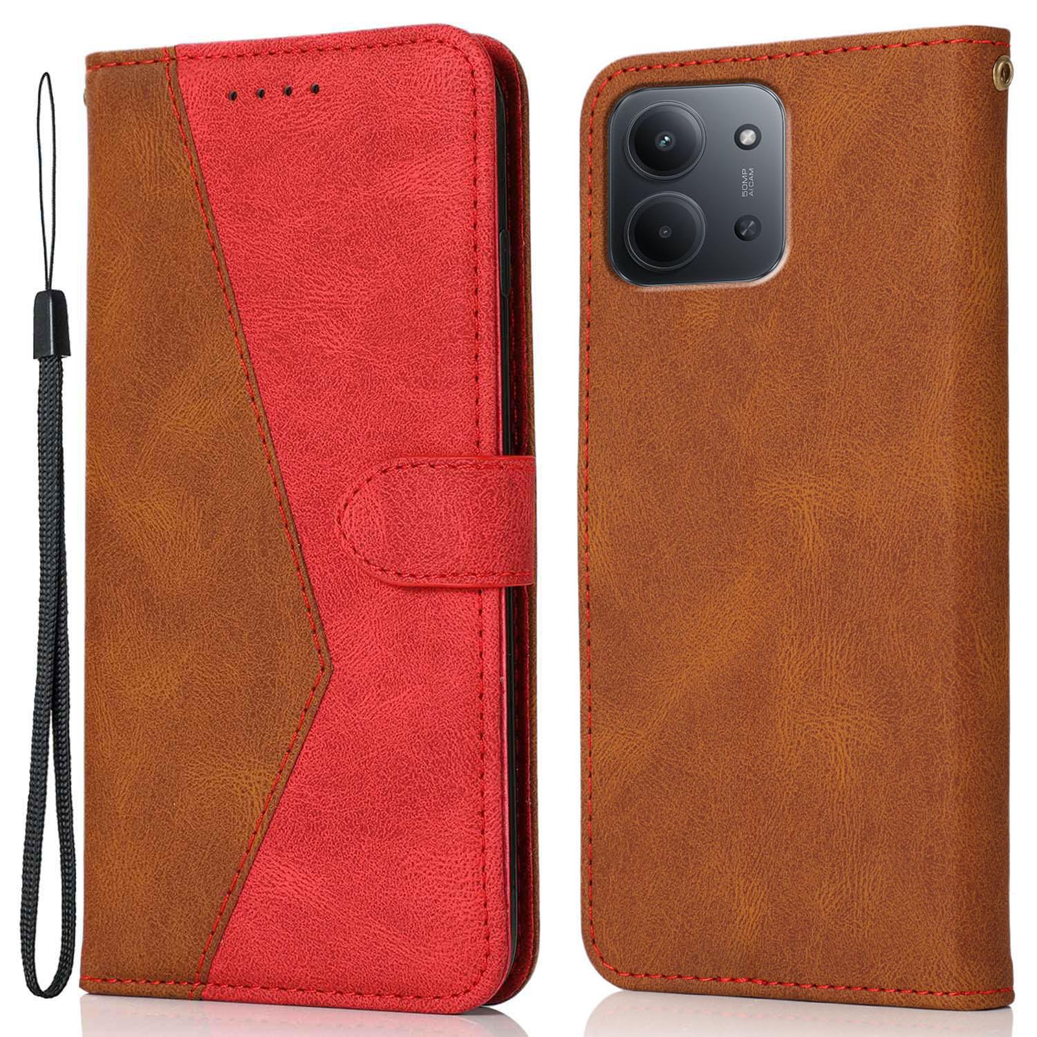 

For Xiaomi Redmi 15C 4G (Global) (171mm)/Poco C85 4G (171mm) Case Color Splicing Wallet Stand Leather Phone Cover with Wrist Strap