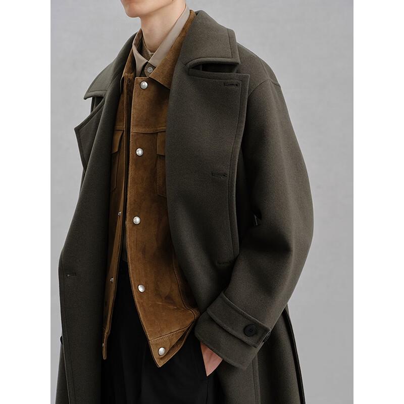 GXG Men's Wool Blend Double-Breasted Longline Coat
