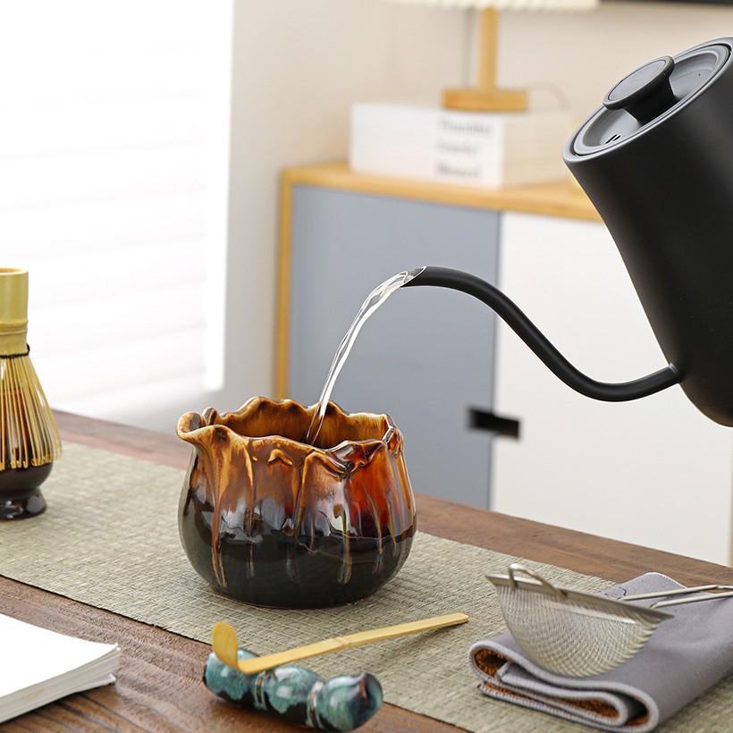 Ceramic Japanese Matcha Tea Ceremony Set with Hundred-Pronged Whisk, Holder, and Brush