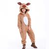 Kids Girls Animals Coral Velvet Elk Ear Christmas Reindeer Hooded Jumpsuit Children Halloween Role Play Dress Up Cosplay Costume