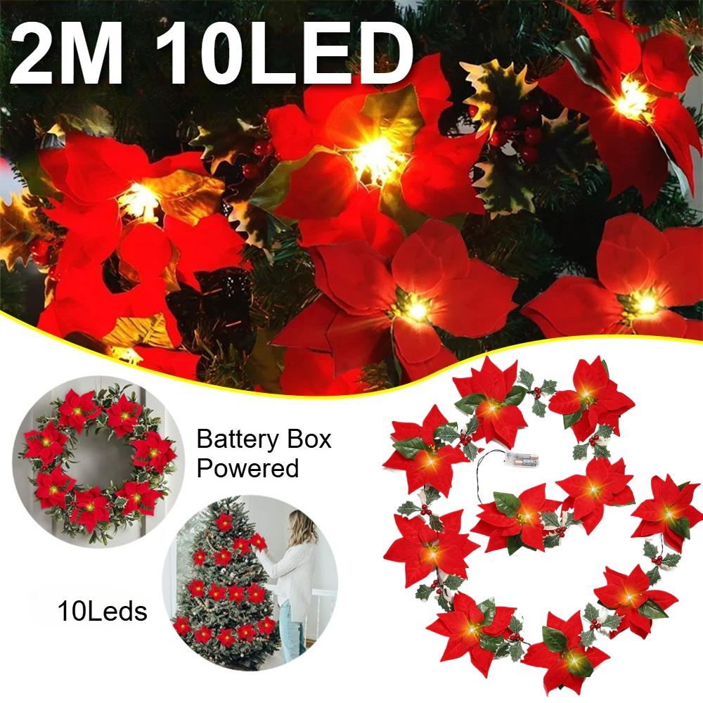 LED Christmas Garland with Lights Artificial Holly Berry Leaf Vine for Xmas Tree Fireplace Mantel Stairway and Holiday Home Decor
