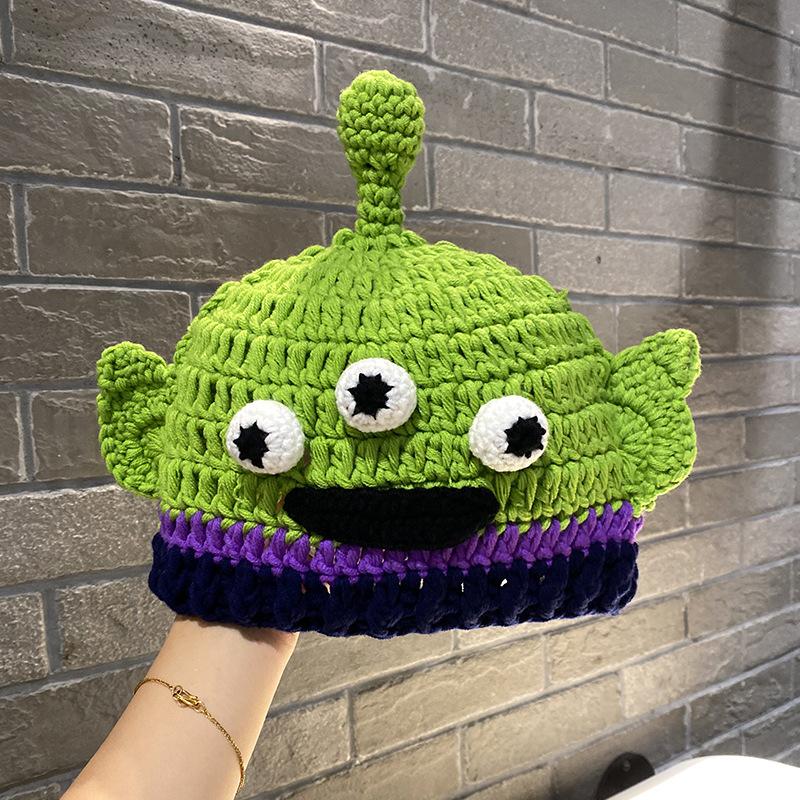 Herbst und Winter neue freche lustige großäugige Shrek gestrickte Wollmütze niedliche warme Cartoon niedliche Mütze
