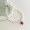 Double Layer Pearl Choker  Strawberry Pendant Necklace Collar Necklace