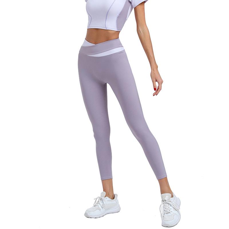 Women's Color Block High-Waist Sports Leggings & Shockproof Bra Fitness Set