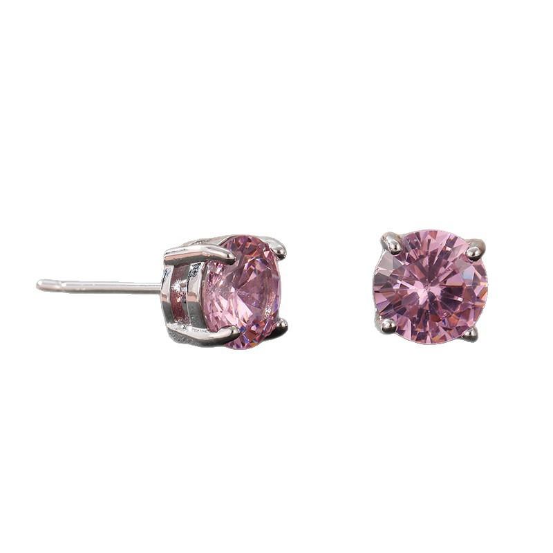 Earrings Korean Version of Small Fresh Pink Zircon Versatile Women's Earrings Ins