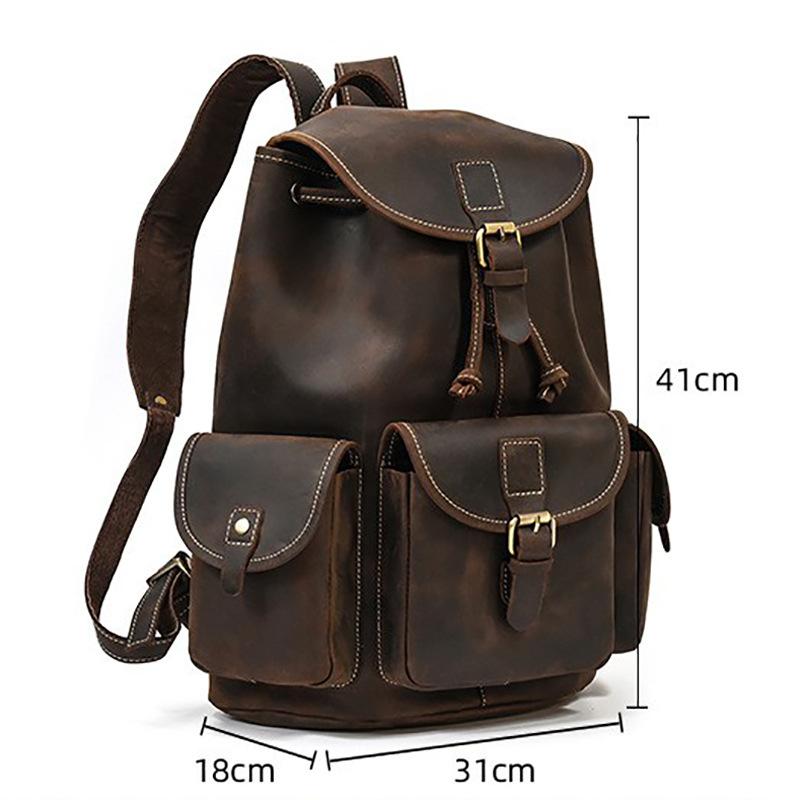 Retro Men'S Leather Backpack Men'S Leather Backpack Student Casual School Bag Going Out Travel Bag
