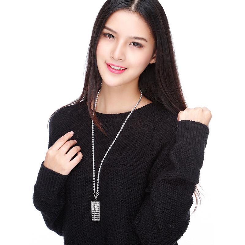 Abacus 99 Sterling Silver Long Sweater Chain Necklace: Women's Fashion Pendant, Versatile and Trendy High-End Design.