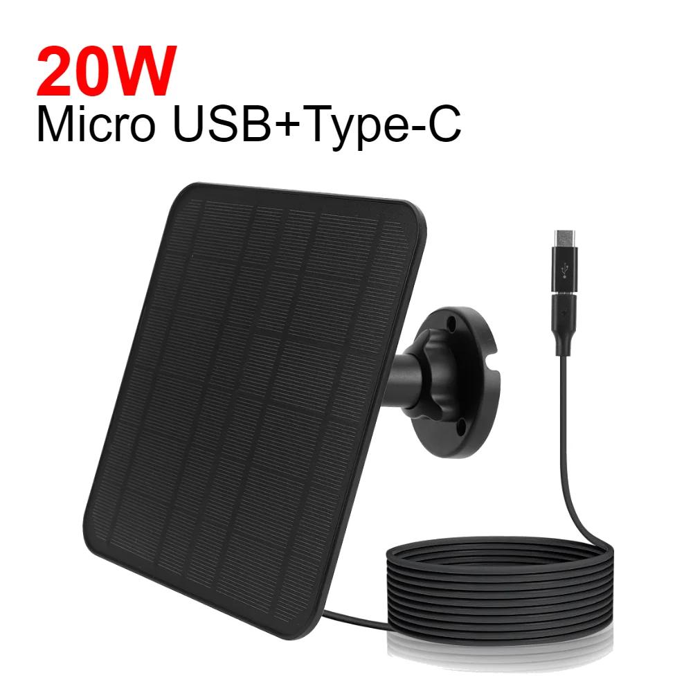 Panel Solarny 5V 20W Port Micro USB i USB-C Zasilanie Kabel do Ładowania 9,8 stopy Regulowany Montaż 360° dla Eufycam 3/3C/2/2C/2 Pro