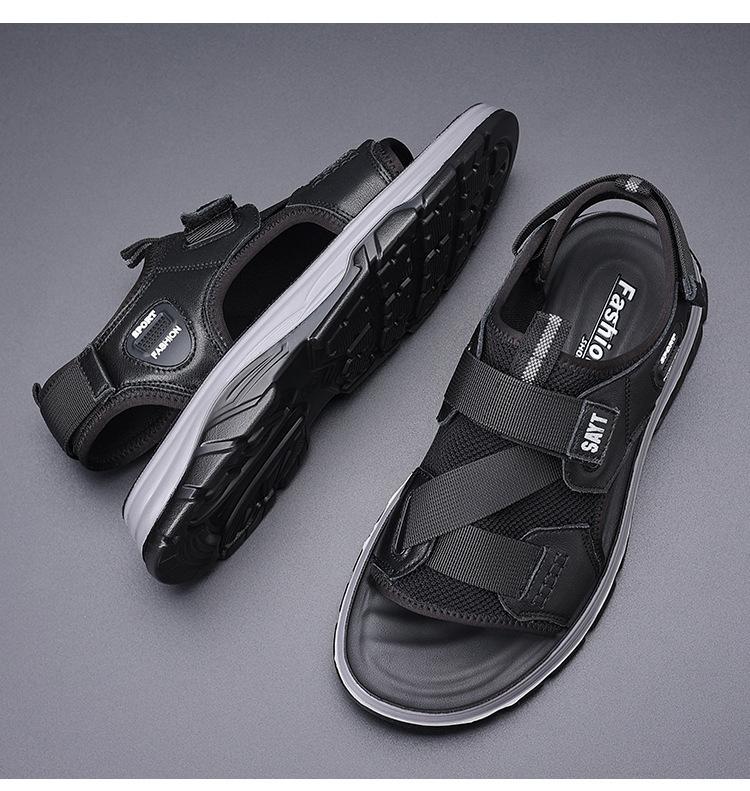 Fashion Soft Leather Platform Sandals for Men Solid Color Summer New Beach Shoes Male Fashion Outdoor Sports Sandals Man