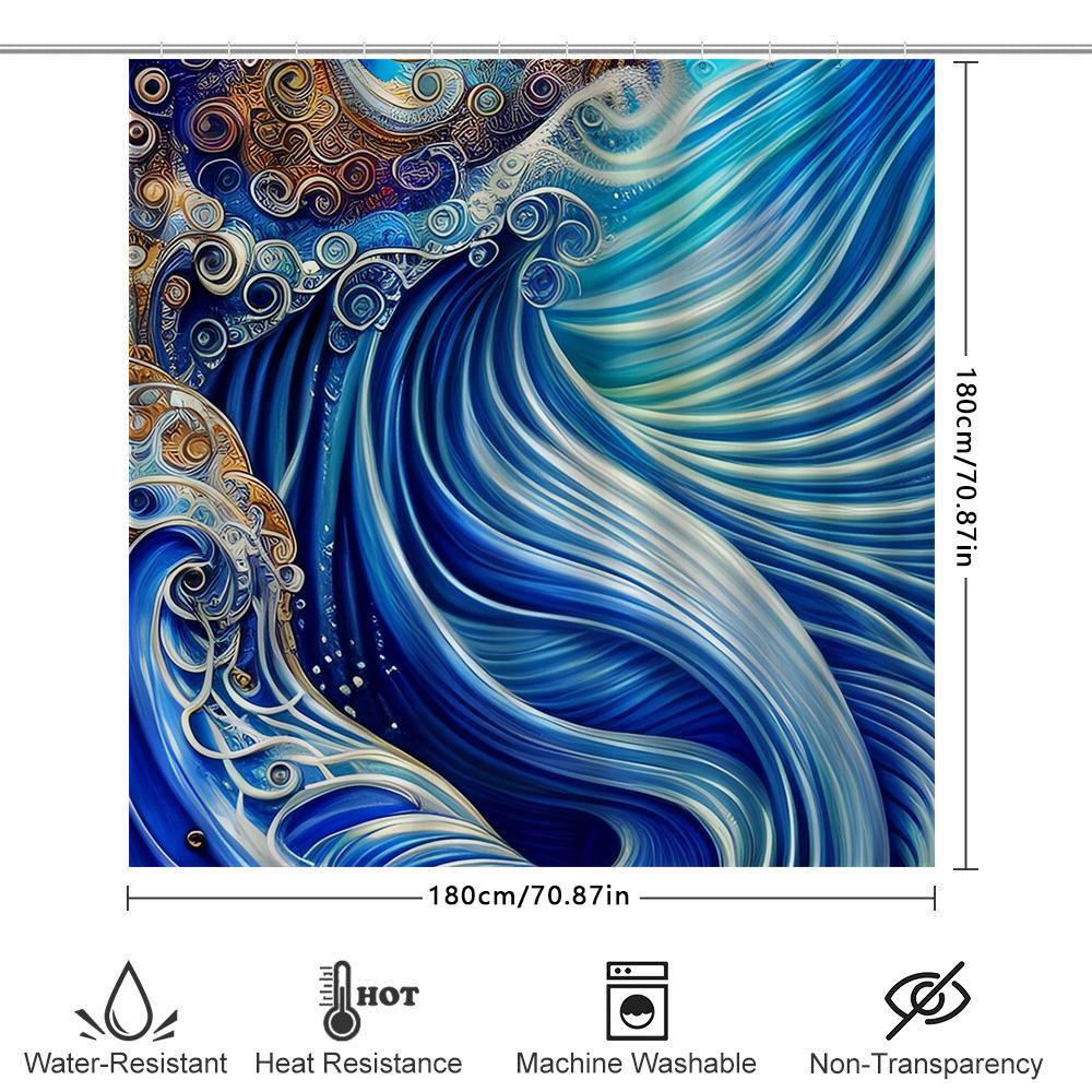 Blue Ocean Waves Print Shower Curtain Waterproof Home Decor Bathroom Accessory Set Extra Long Size 72X84 Inches For $19.05 At Al