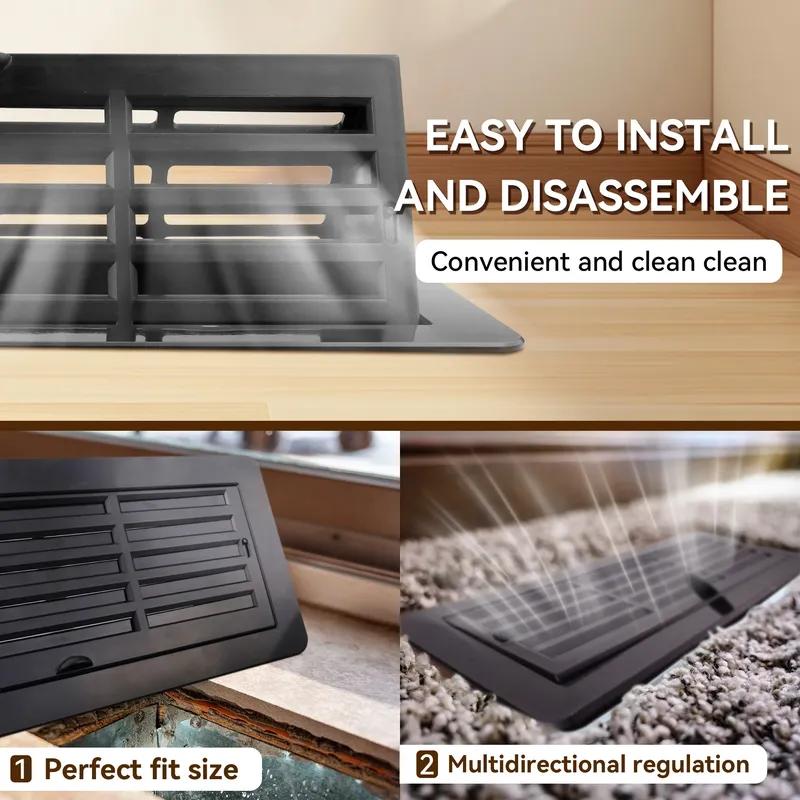 Floor Vent Covers 4 x 10 inch, Adjustable Air Vent Deflectors for Home Floor,Sidewall,Office or Ceiling Black Floor Register
