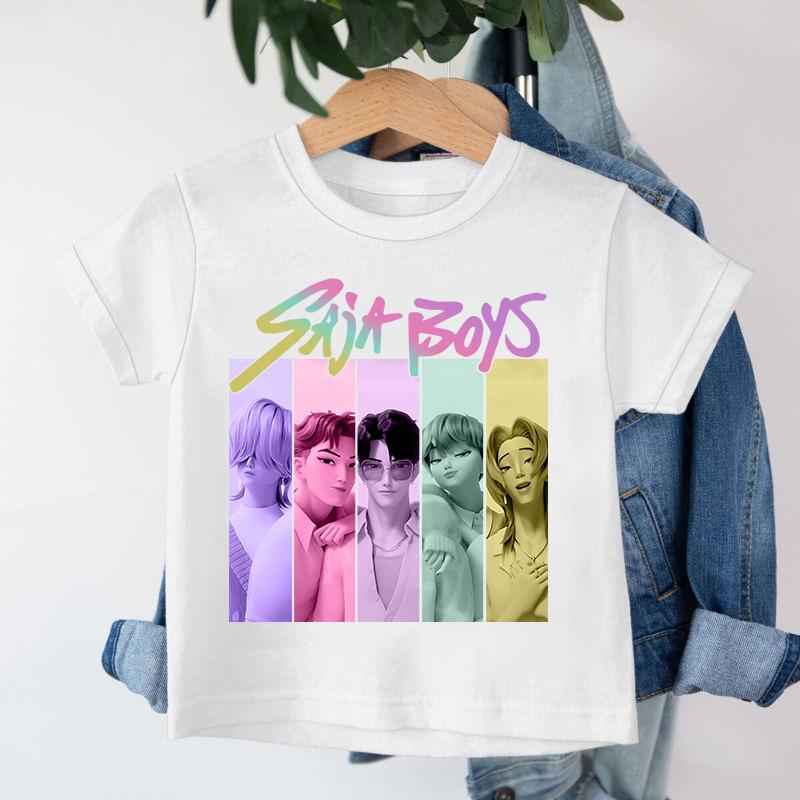 New KPop Demon Hunters Saja Boys Cartoon Boys T-shirt Round Neck Print Fashion Casual Top Children's T-shirt Kids Clothing