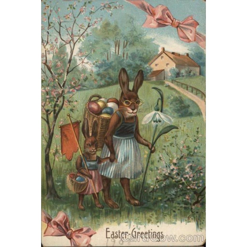 Easter Metal Wall Art Decor Vintage Cartoon Bunny Rabbit Rustic Tin Sign Home