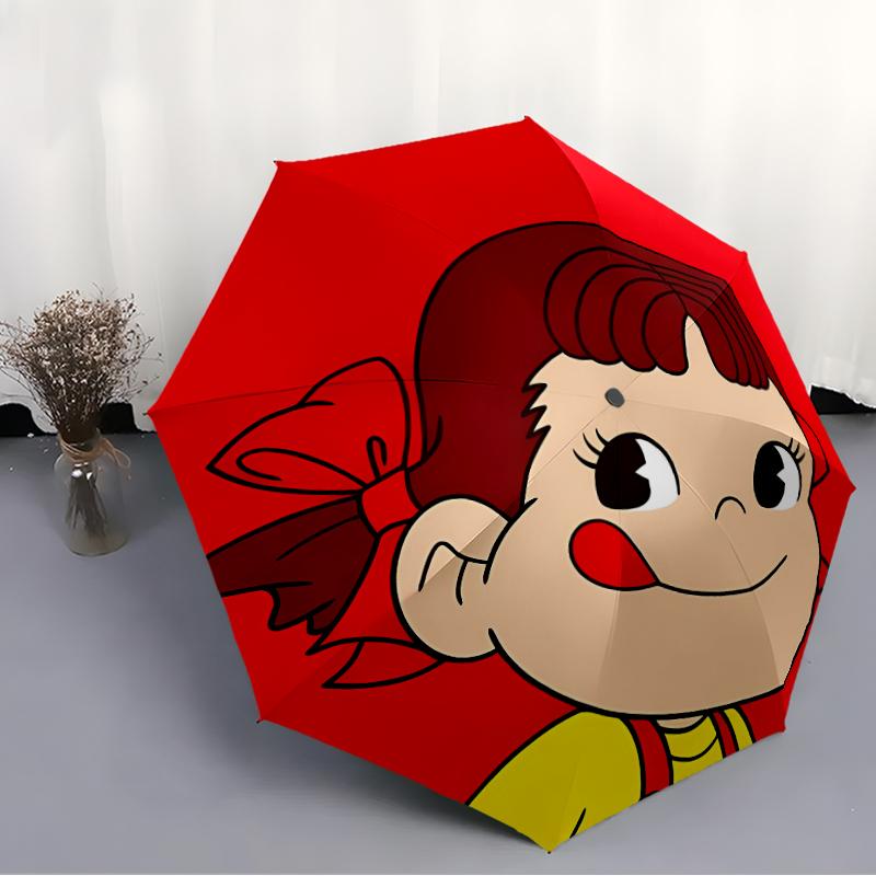 Peko Chan Print Automatic Umbrella, 8 Rib Iron Frame, Plastic Handle, Suitable for Outdoor Travel &Daily , Ideal Gift