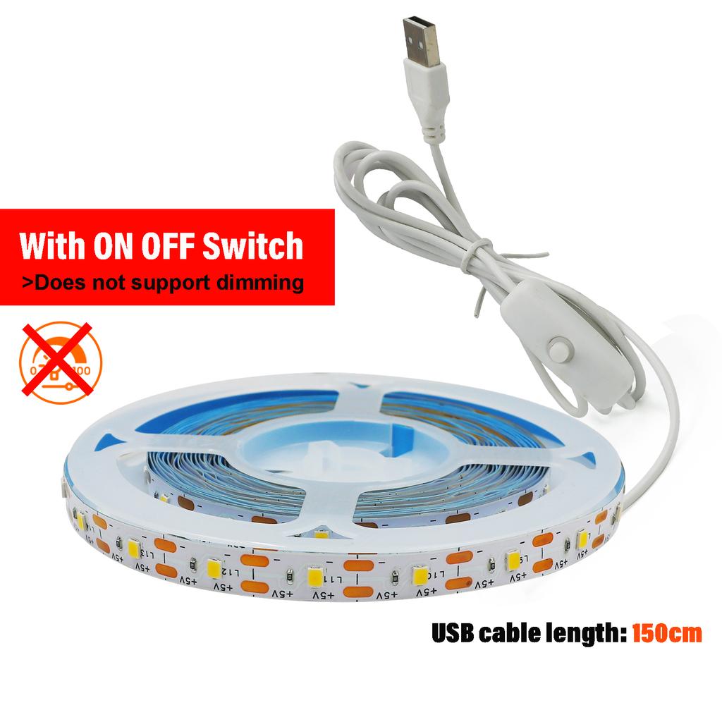 USB LED Strip Light DC5V 2835 With Dimmer/ON OFF Switch Warm Cool White Red Blue Green Pink Led Ribbon Iling Cabinet Light