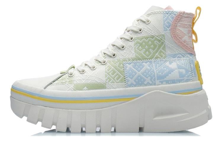 Li Ning Wave Coverage Нескользящие Амортизирующие Дышащие Высокие Кеды для Скейтборда Женские Бело-Зеленые AGCR270-1
