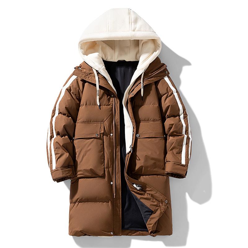 Men's Winter New Couple Medium and Long Down Jacket Men's Hooded Men's and Women's Same Fake Two-piece Fashion Versatile Coat