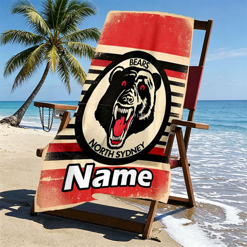 Custom Name Personalized North Sydney Bears Print Beach Towel, for Trip Camping Beach Party Home Decor, Birthday Gift for Family & Friends