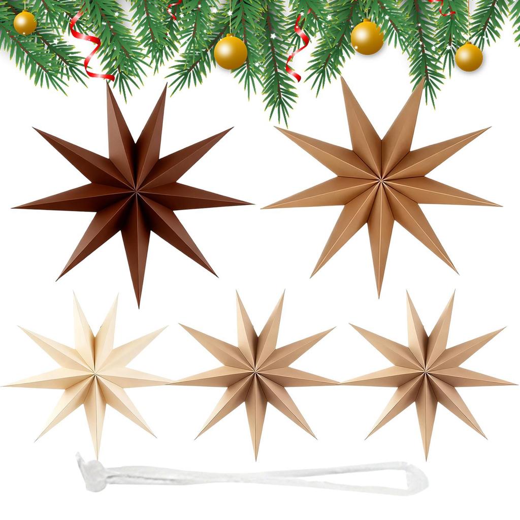 30cm Nine Cornered Paper Star Ornaments 5pcs Christmas Star Wall Pendant Decorations DIY Stars Christmas Party Decoration