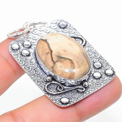Natürlicher Bildjaspis Edelstein 925 Sterlingsilber Geschenk Anhänger 2.09" n4D95