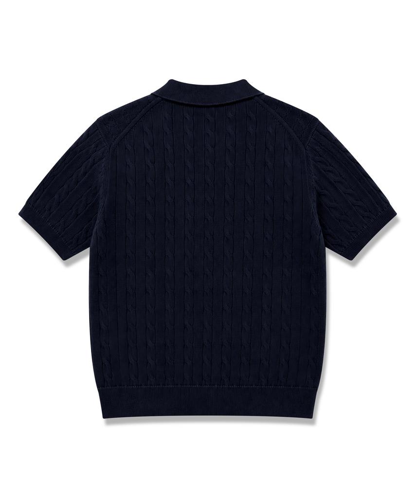 ORIGINALDAY Cotton Cable Short Sleeve Collared Knit Navy