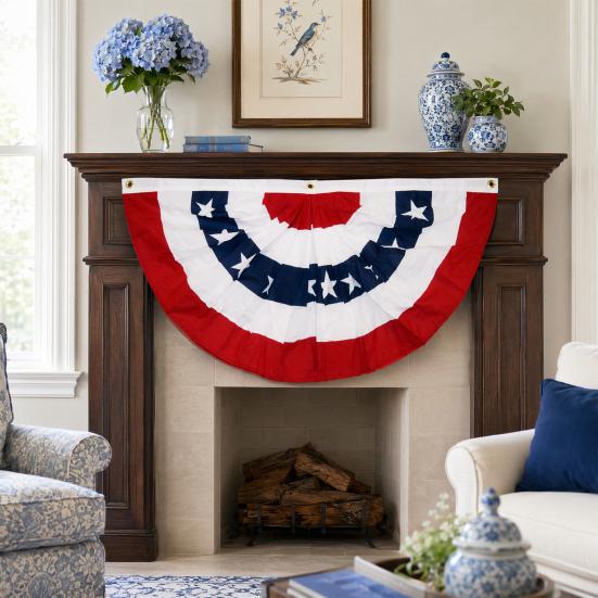 USA Fächerfahne, 4. Juli Amerikanische Flaggen Girlande, Rot Weiß Blau Patriotisches Halbfächer Banner für Unabhängigkeitstag Veranda Garten Außen Innen